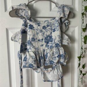 Floral Blue Tie Top -Originally Retailed at 56.00